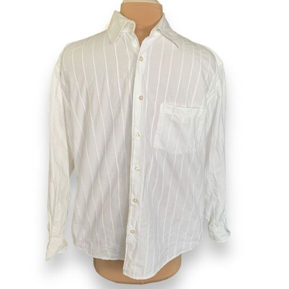 Jason Evans White Pinstripe Button Down Shirt 100% Cotton Classic Relaxed Fit - Picture 1 of 9